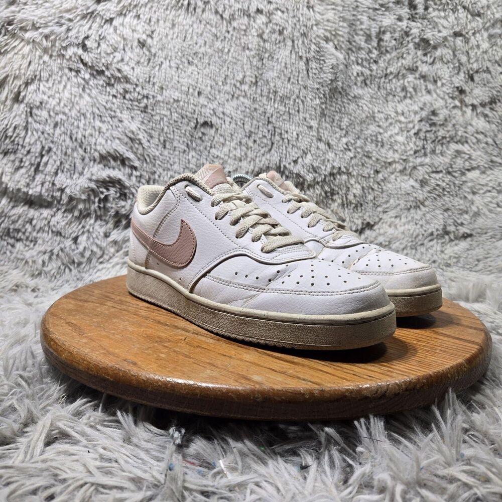 Nike Court Vision Low Sneakers Women Sz 9.5 White Leather & Rose Gold CH3158-102